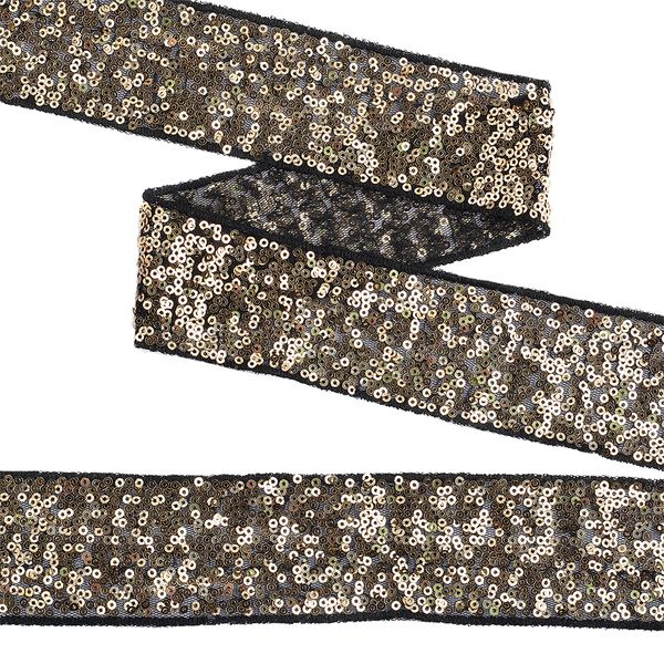 Тесьма с пайетками на сетке 50мм черный+золото, уп.13.7м