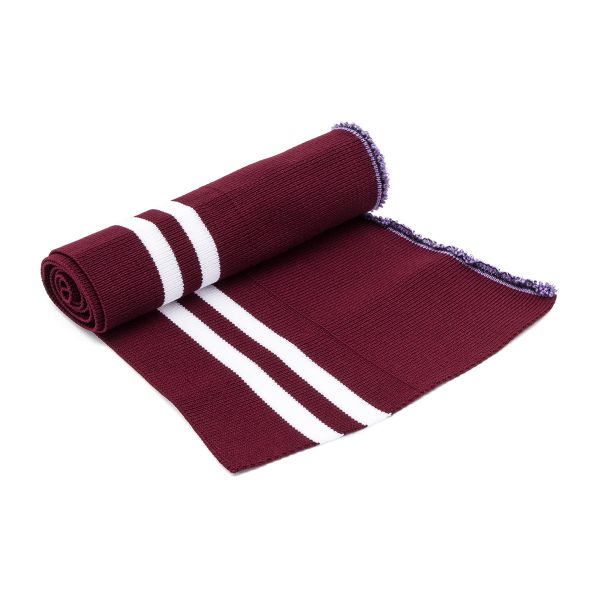 Подвяз средней плотности с полосками (100% полиэстер), 1*1, высота 14см (7см*2), длина 70-73см (8052/8003 бордо с белыми полосками)