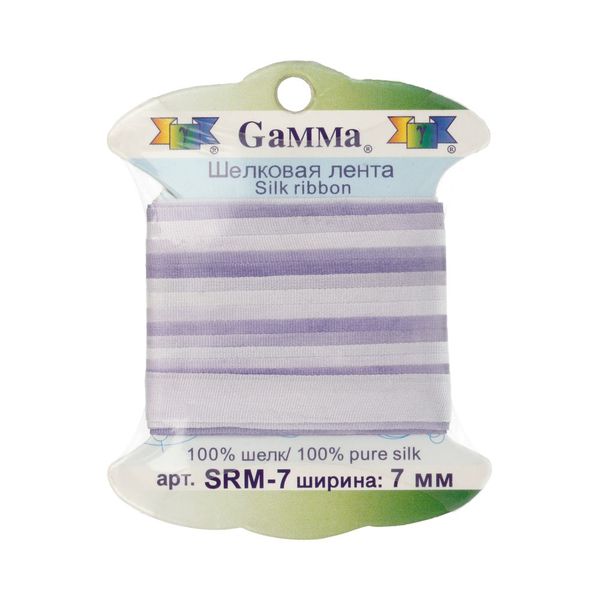 Лента (тесьма) шелковая 7.0 мм / 9.1±0.5 метров, M030 сиреневый/т. сиреневый, Gamma SRM-7