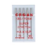 Иглы для швейных машин супер стрейч 130/705 H (HAx1SP), №75, №90, 5 игл, в пенале 5440000 75-90, ORGAN