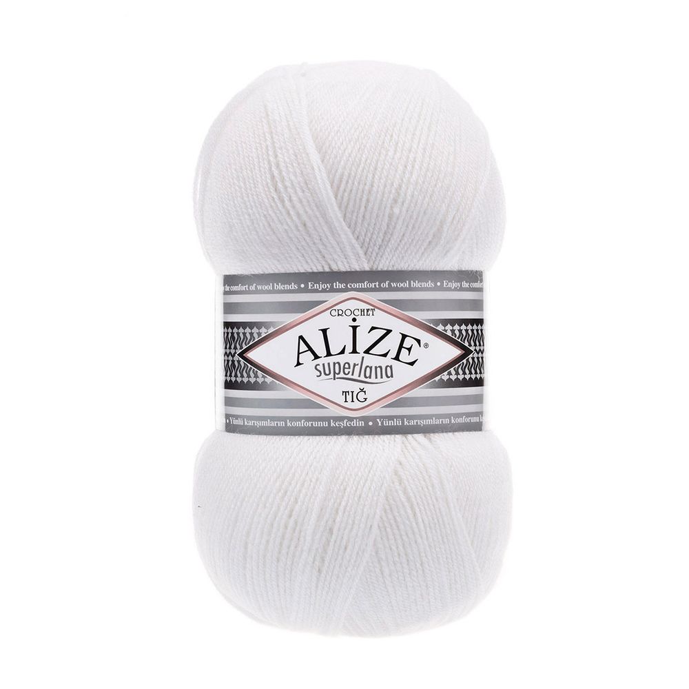 Пряжа Alize (Ализе) Superlana TIG / уп.5 мот. по 100 г, 570м, 055 белый А