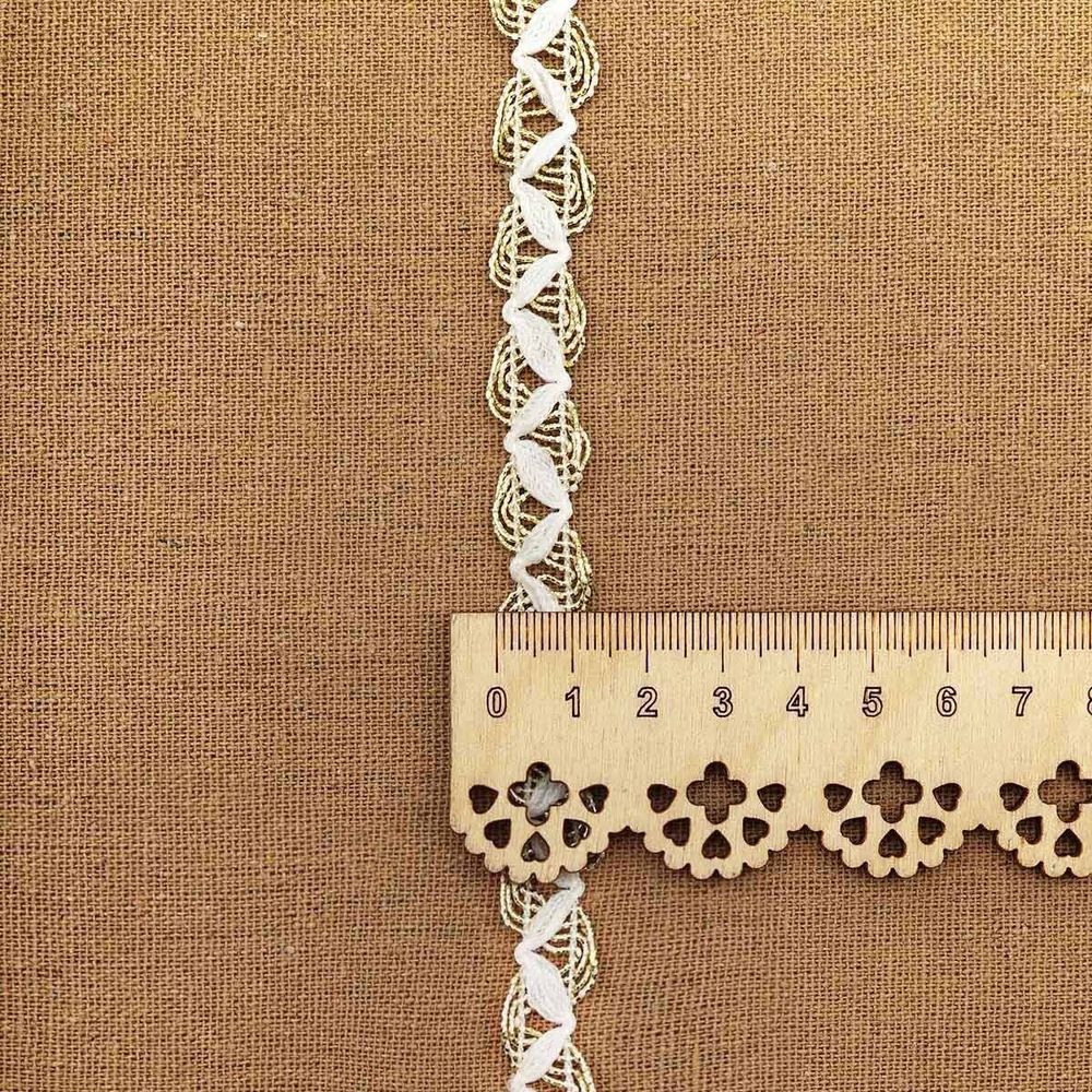 Тесьма отделочная 15 мм / 10 метров, вязаная, белый/золото, С884Г7