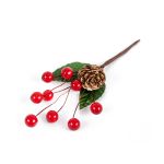 Веточка декоративная с шишкой и ягодами 18 см, 3 шт, 01, Blumentag