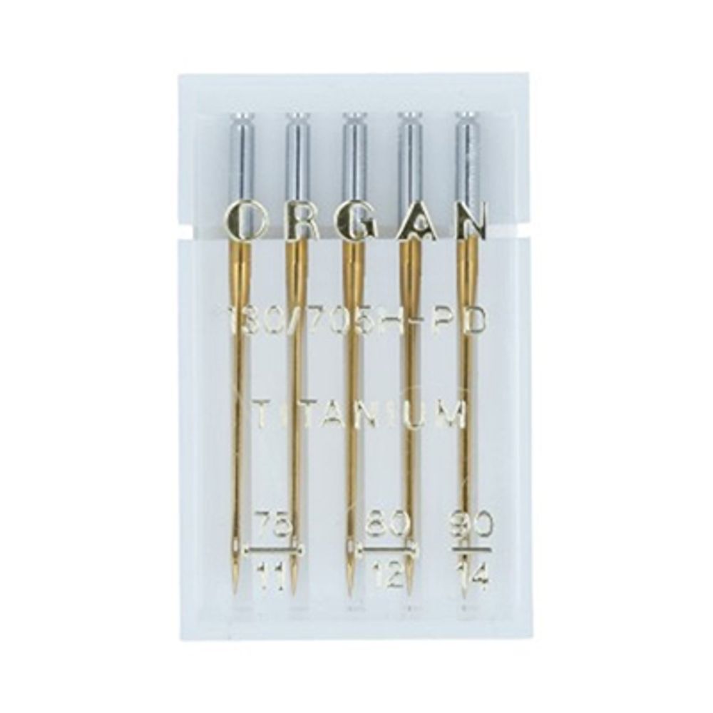 Иглы для швейных машин титаниум 130/705 H-PD, №75, №80, №90, 5 игл, в пенале 5116000 ассорти, ORGAN