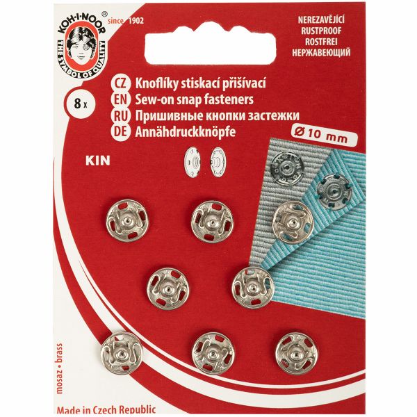 Кнопка пришивная металл ⌀10.0 мм, 8 шт, никель, KOH-I-NOOR 10 (KIN1000 №2)