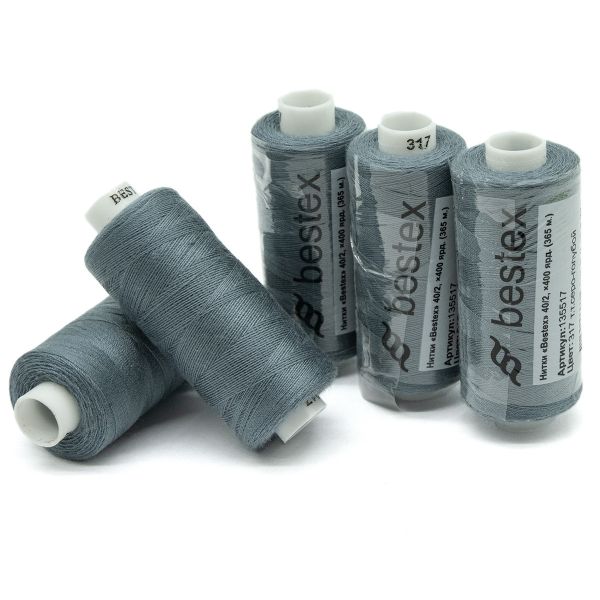 Нитки швейные бытовые Bestex 40/2, 365 м (400 ярд) / 10 кат., 317 серый джинс