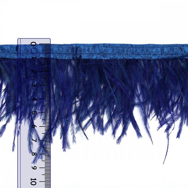 Перья на ленте Страус 8 см, FBY-08-043, цв. синий, 2м