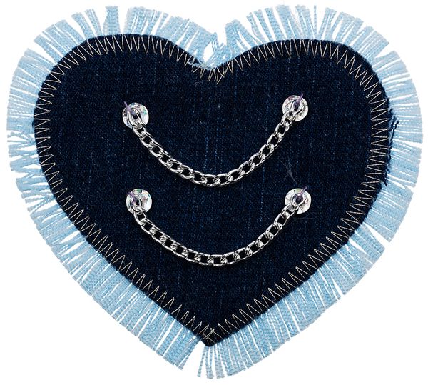 Термоаппликация сердце джинс, 6 шт, С1/1 с цепью 9.5х10.5 см, Blitz