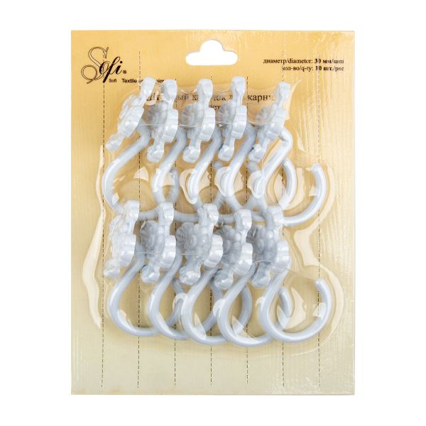 Крючки шторные для карниза навесные ⌀6 мм, 10 шт, 03 белый, Sofi H30