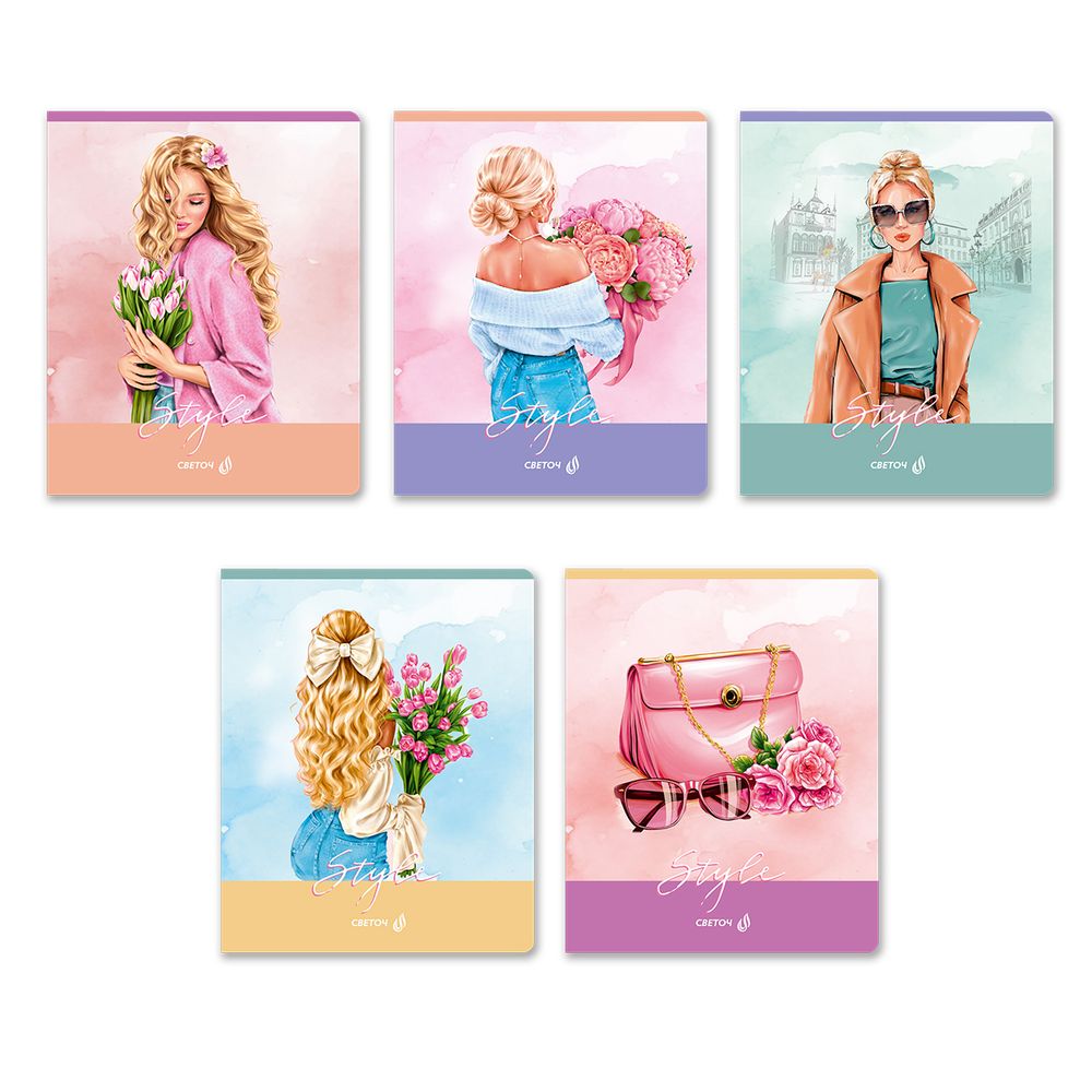 Тетрадь ученическая общая, твин лак A5 60 л. на скобе 65 г/м², белизна 100% 10 шт клетка, 01520 Между нами, девочками, Светоч Т201