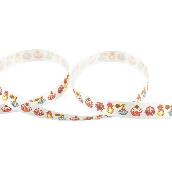 Лента атласная с рисунком 12.0 мм / 22.8 метров, S3/042 сокровища/молочный, Gamma ALP-125