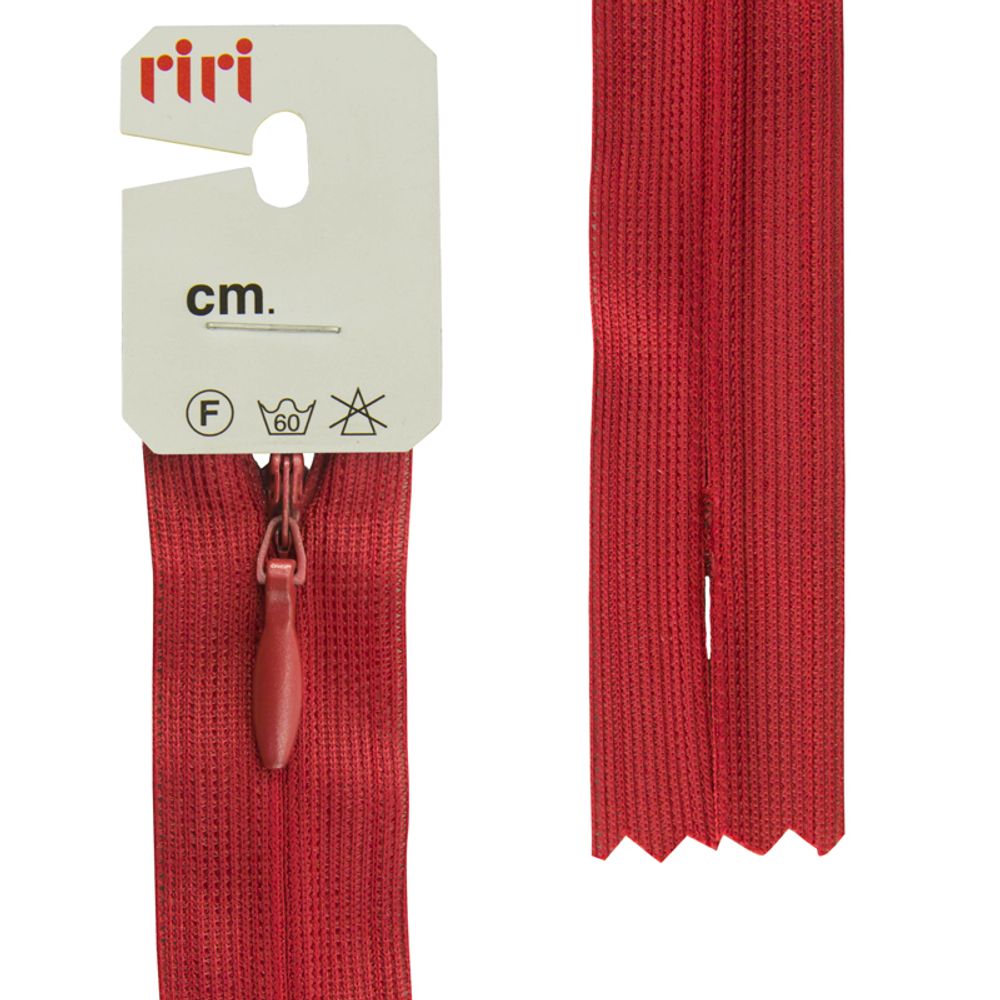 Молния скрытая (потайная) RIRI Т3 (3 мм), н/раз., 18 см, цв. тесьмы 2414, красно-кирпич., упак. 5 шт