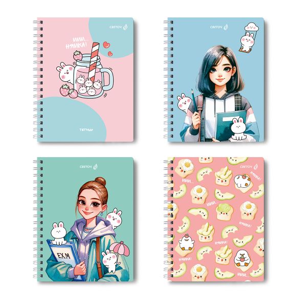 Тетрадь ученическая общая, A5 48 л. на гребне 60 г/м², белизна 90 %, 8 шт, клетка, 01169 МИКС - У меня есть сквиш, Светоч Т104