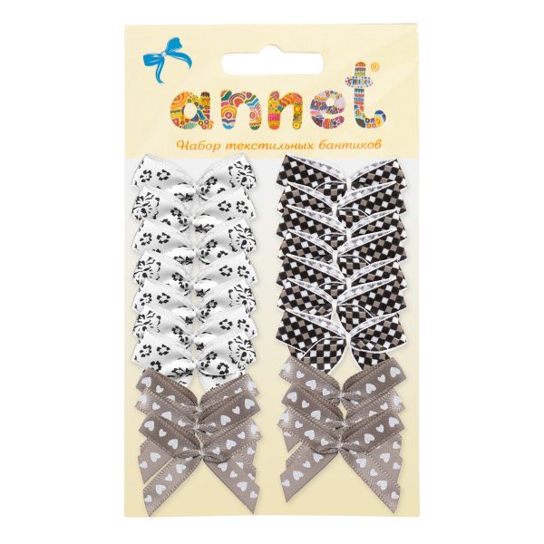 Набор текстильных бантиков, 100 шт, 206 бежево- черный, Annet BDR