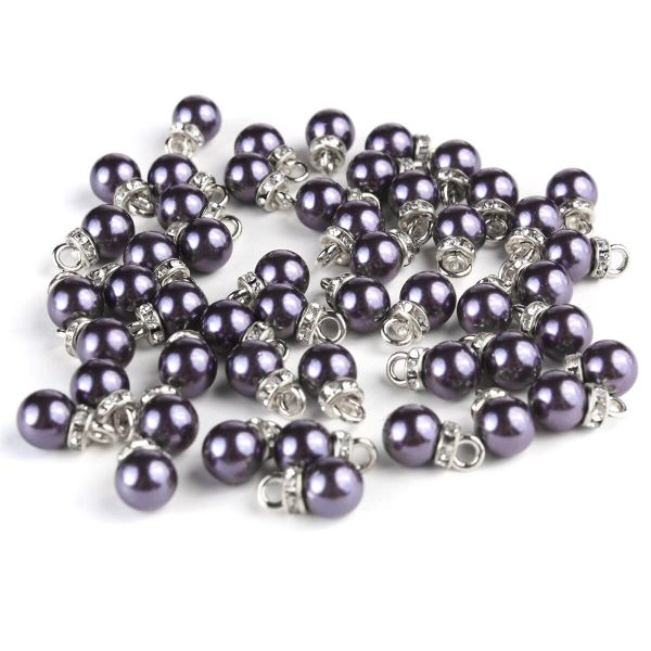 Пуговицы на ножке Жемчужина со стразами 8мм (сиреневый/серебро), 50 шт