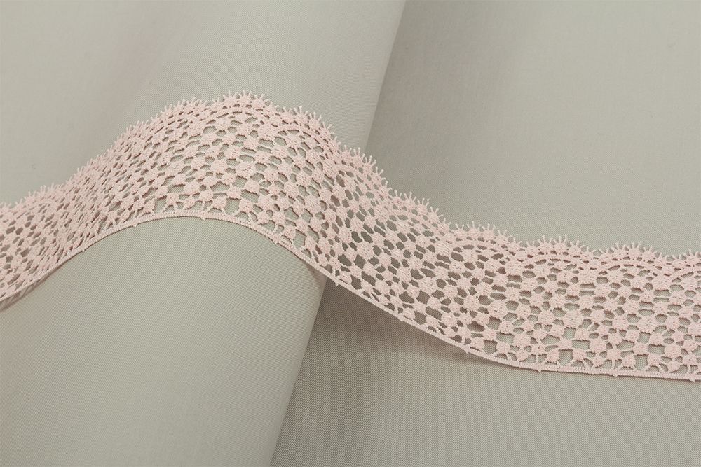 Кружево гипюр (плетёное) 65 мм / 10 м, розовый, Gamma GGM-6501