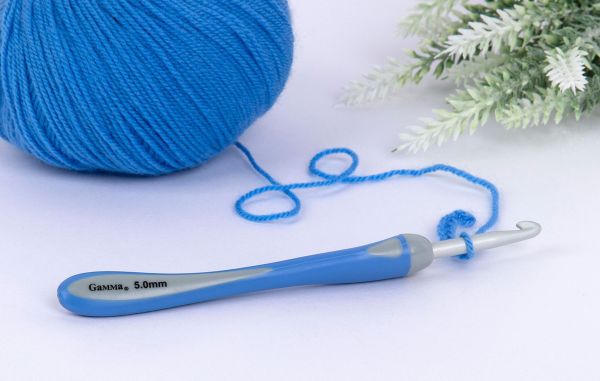 Крючок для вязания с прорезиненной ручкой ⌀5.0 мм, 14.5 см, алюминий c покрытием, Gamma RHT