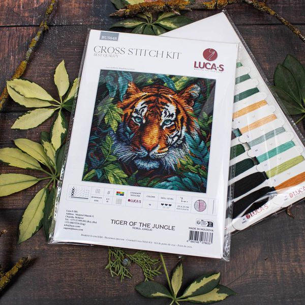 Набор для вышивания нитками Luca-S, Тигр в джунглях, 27х27см