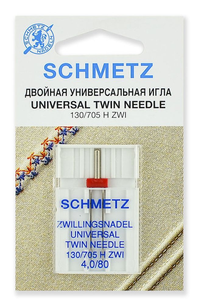 Иглы для швейных машин базовые универсальные 130/705 H ZWI, №80/4.0, двойные, (10 упак по 1 игле), 70:40.2.SCS, SCHMETZ