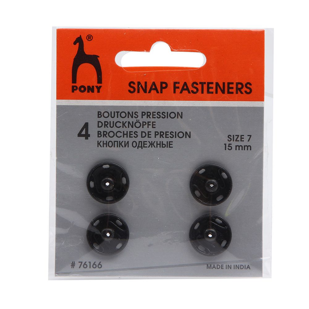 Кнопка пришивная металл ⌀15.0 мм, сталь, черные, 4 шт, Pony