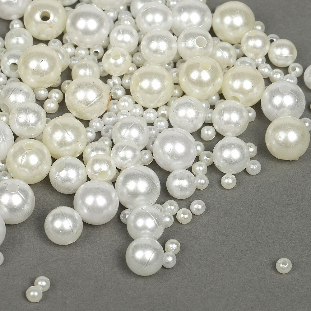 Бусины пластик набор круглые перламутр ассорти
