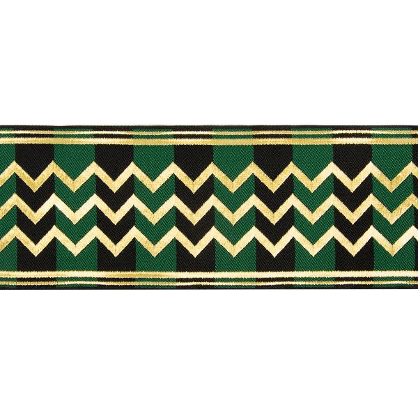 Лента (тесьма) жаккардовая 67.0 мм / 10±0.5 метров, зеленый/бежевый, Gamma TRJ-114Y