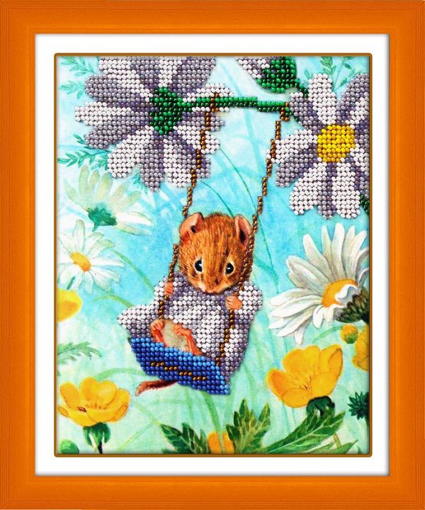 Набор для вышивания бисером Паутинка, На качельках 14х18 см