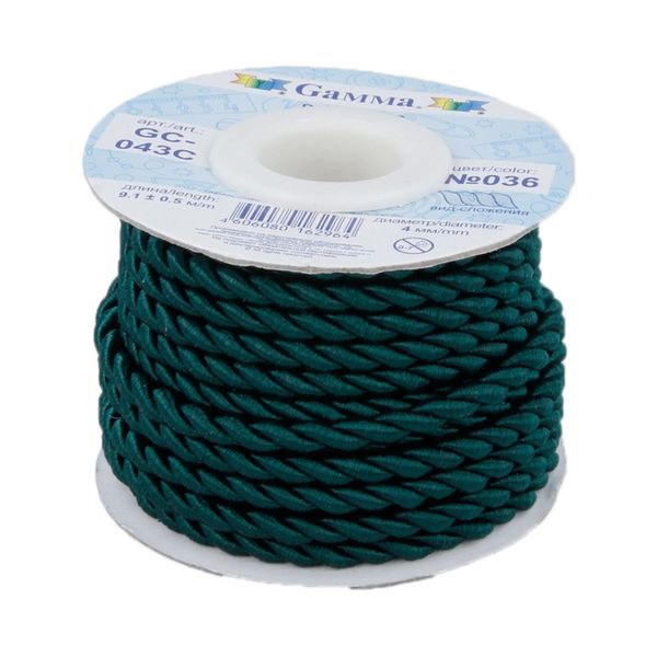Шнур витой ⌀4.0 мм, 9.1 м, 036 т-изумрудный, Gamma GC-043C