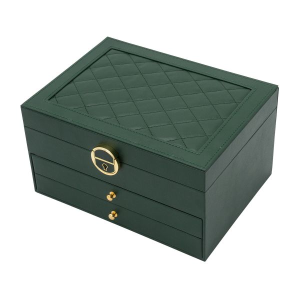 Шкатулка 23х17х13.5 см, большая, эко кожа, зеленый изумруд