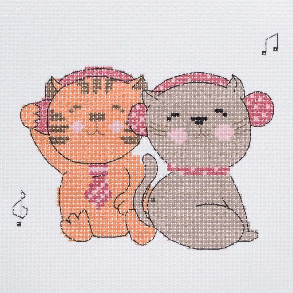 Набор для вышивания нитками Hobby&Pro Kids, Котики - меломаны 19х18 см