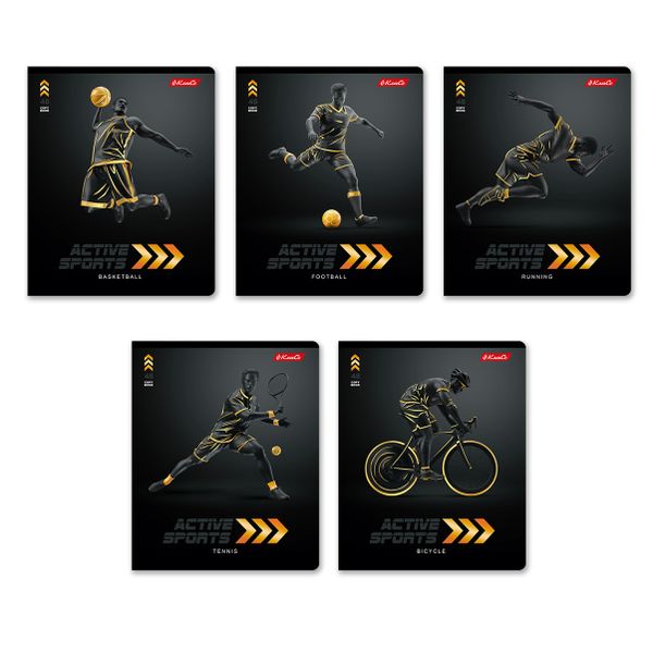 Тетрадь ученическая общая, матовая ламинация + тиснение золотой фольгой, A5+ 48 л. на скобе 65 г/м², белизна 100%, 10 шт, клетка в термоусадочной пленке, 000731 Активный спорт, Светоч 48ТЕТк-008