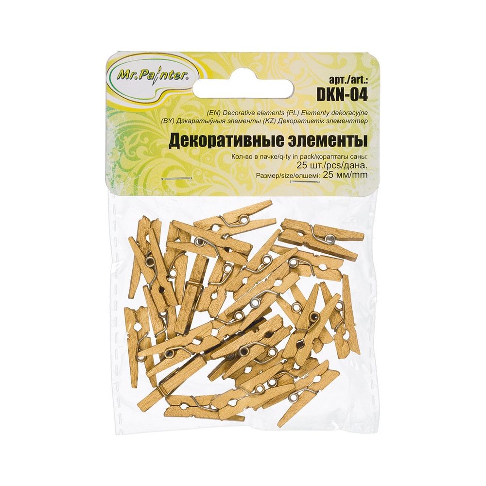 Прищепки декоративные 2.5 см, 5х25 шт, 05 золото, Mr.Painter DKN-04