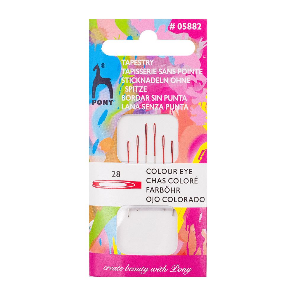 Иглы ручные для гобеленовых и трикотажных тканей с цветным ушком, разм.28, 6 шт, Pony