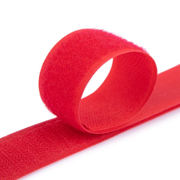 Лента контактная липучка (велкро) пришивная 25 мм / 25 метров, 027 т.красный, Gamma LG-25, ПАРА (крючок+петля), качество 