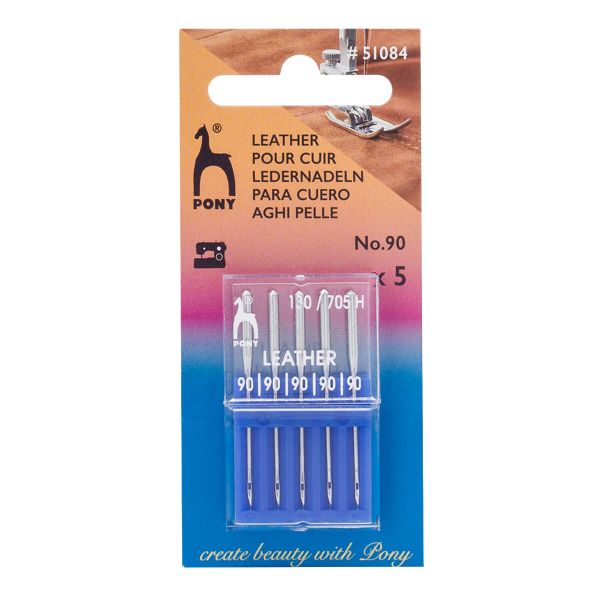 Иглы для швейных машин для кожи 130/705 H, №90 с плоской колбой, 5 шт, Pony, 51084