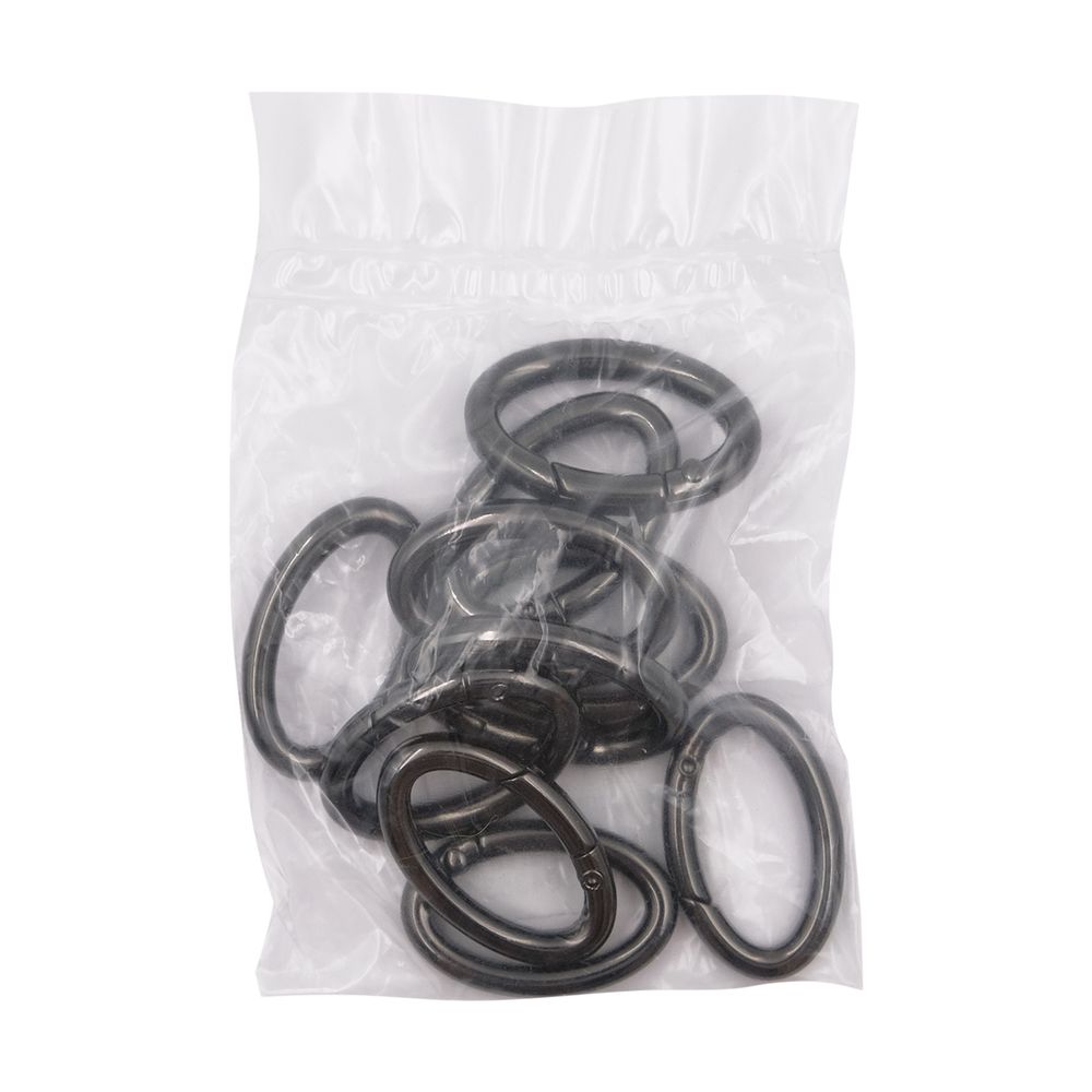 Карабин металл кольцо овал 30х15 мм (40х25 мм), чер.никель, 10 шт