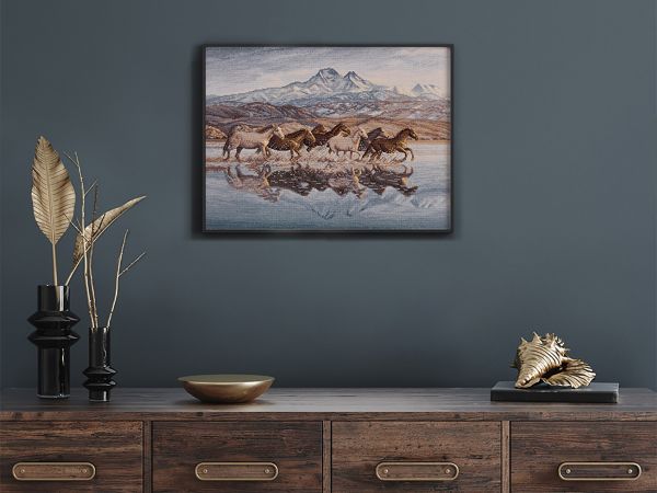 Набор для вышивания нитками Panna, Золотая серия, Бегущие по волнам, 38х30.5 см