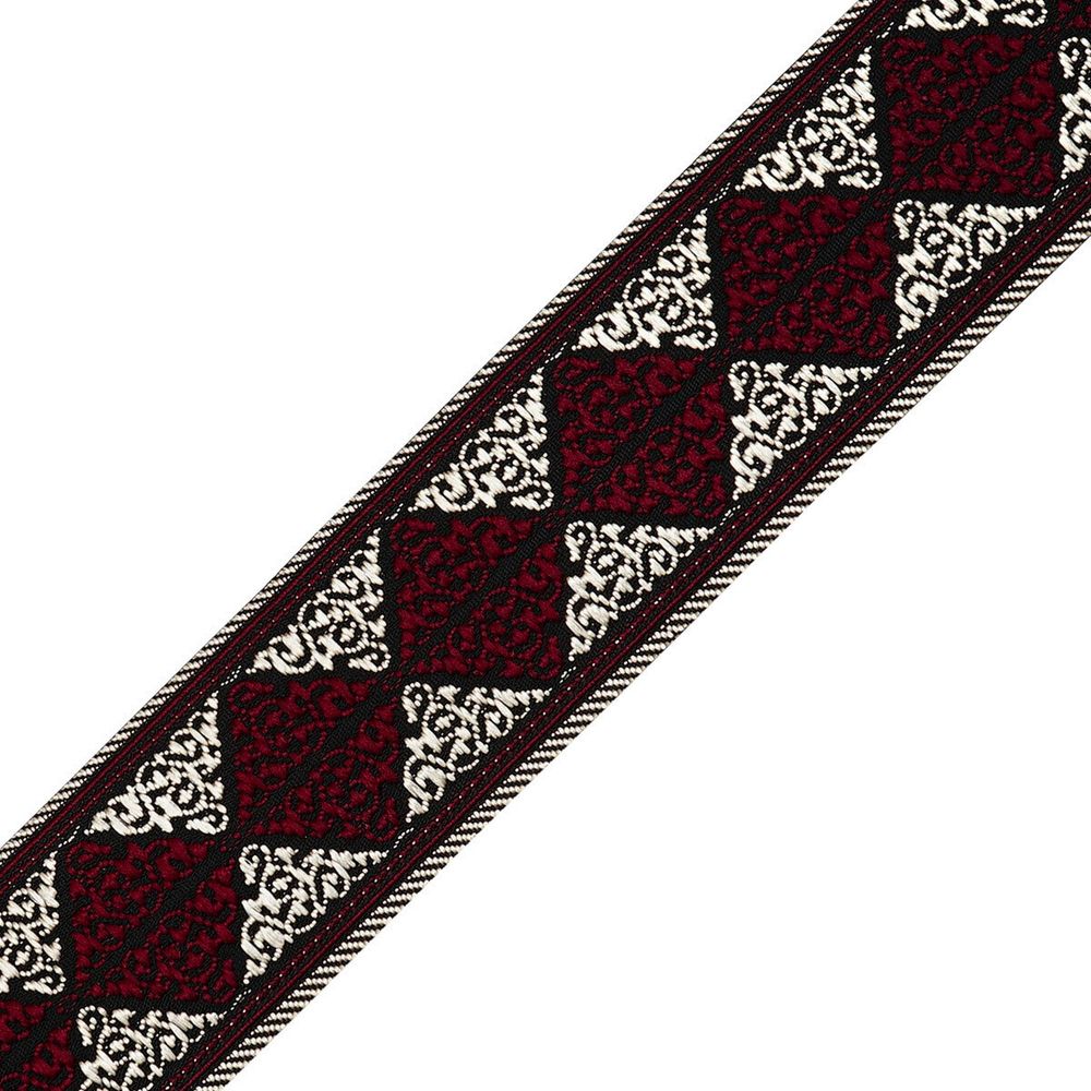 Лента (тесьма) жаккардовая 33.0 мм / 7 метров, бордо/серебро, (11824)