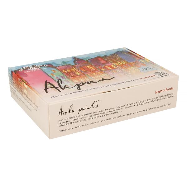Краска акриловая художественно-оформительская 12 цв. 240 мл, Аква-колор