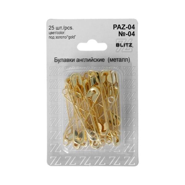 Булавки английские 55 мм, №04, 25 шт, железо, золото, Blitz PAZ-04