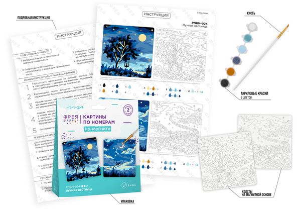 Картина по номерам Фрея PNBM-024, Лунная лестница, (на магните) 9х9 см