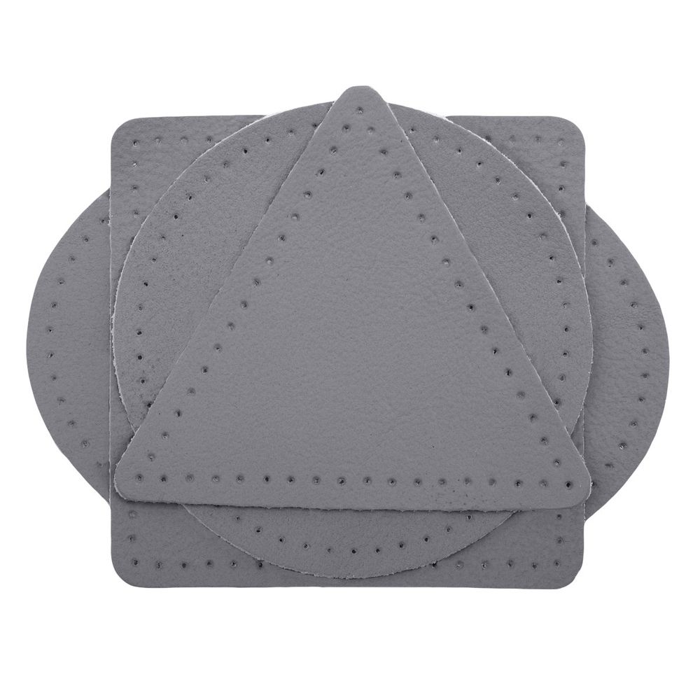 Набор заплаток пришивных из кожи, круг, квадрат, треугольник, овал 8см, с перфорацией, 4 шт (07 серый), 9743