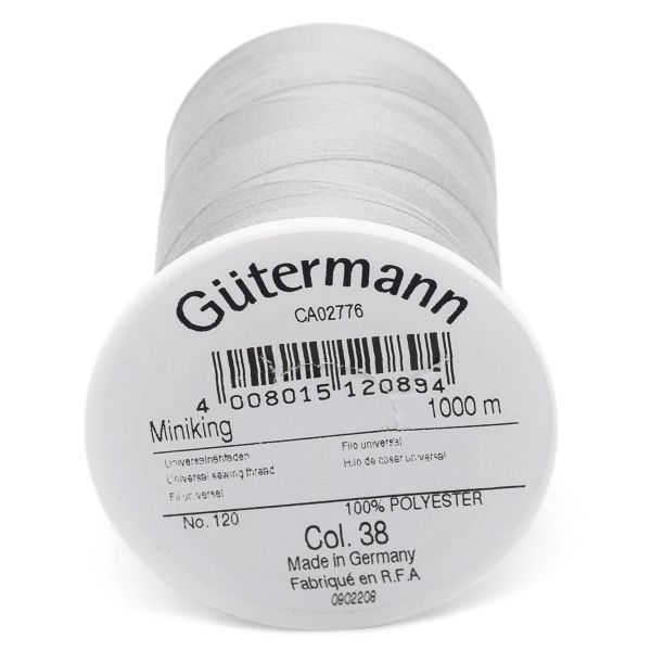 Нитки оверлочные Gutermann Miniking, 1000м, 038 св.серый, 5 катушек