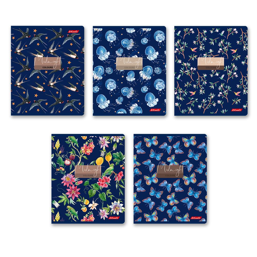 Тетрадь ученическая общая, выборочные блёстки, A5+ 80 л. на скобе 65 г/м², белизна 100%, 5 шт, клетка в термоусадочной пленке, 000483 Вальс цветов, Светоч 80ТСК5_5_2_1