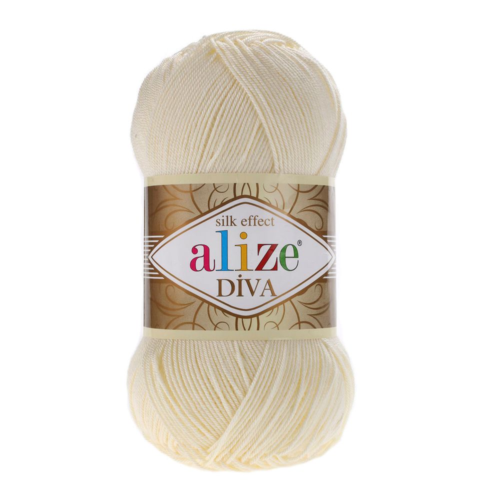 Пряжа Alize (Ализе) Diva / уп.5 мот. по 100 г, 350м, 001 кремовый A