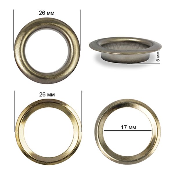 Люверсы металл ⌀17.0 мм (внутр.), внешн. ⌀26 мм (внутр.), h5 мм (внутр.), №31, сталь, цв. никель черный 100 шт, TBY