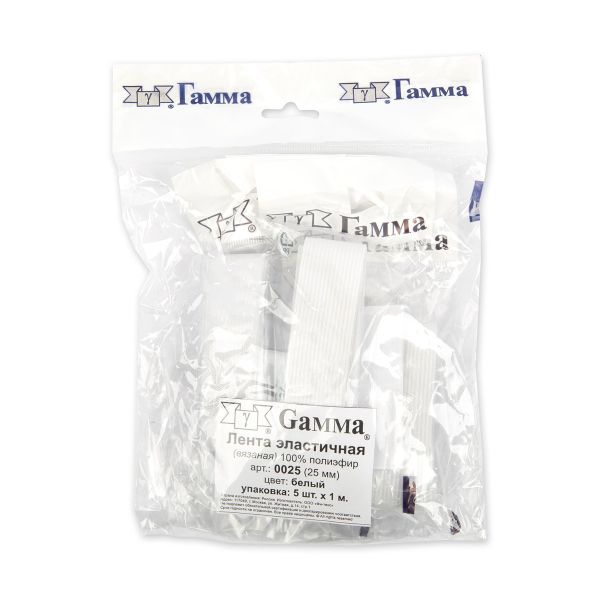 Резинка вязаная 25.0 мм / 5х1 метров, белый, Gamma 0025