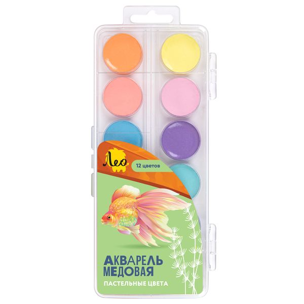 Краска акварель Лео Ярко медовые, без кисти (пастельная) 12 цв, пастельные цвета, Лео LBPW-0112