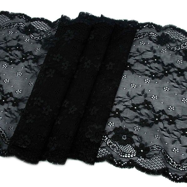 Кружево бельевое эластичное 225 мм / 10 м, черный