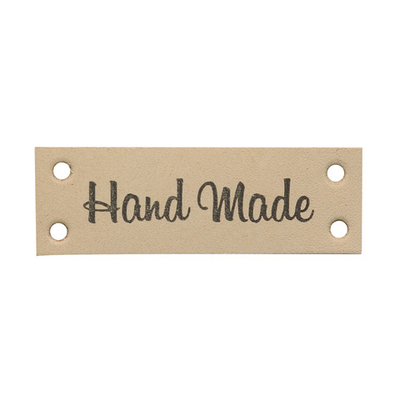 Бирка кожаная пришивная "Hand Made" 1,4х4см, уп.4 шт (бежевый)